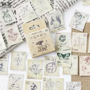 46x Sticker Etiketten Kawaii Memory Card Briefmarken WALD