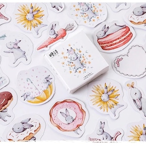 45x Sticker Etiketten Kawaii Memory Card RABBITS Stickers Aufkleber Hase Rabbit Set Bullet Journal Donut Cupcake Cute Phonesticker Ostern