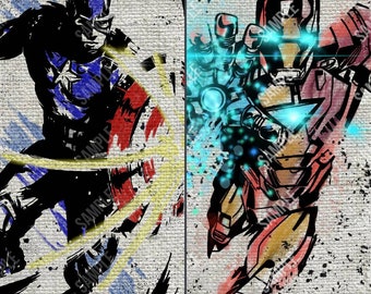 Iron Man and Captain America wall art prints