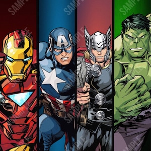 Impressão de Vinil Decorativo da equipe dos Vingadores da Marvel