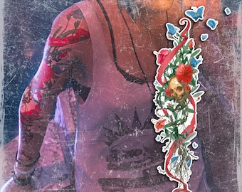 Tatuaggio temporaneo / Realistico / Impermeabile / Finto / Accessorio per cosplay / Tatuaggi con fiori e teschi sul braccio / Costume di Halloween / Chloe / DIMENSIONI NATURALI