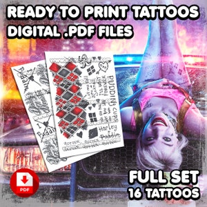 Hаrlеy Quinn BOP - SEQUIN | Digital Tattoos | Cosplay | Costume | Fake Tattoo | Halloween | Full Set | 16 Tattoos