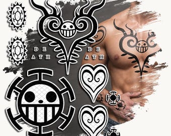 Tatuaggi temporanei / Realistici / Tatuaggi finti impermeabili / Accessorio cosplay / Costume di Halloween / Trafalgar / SET COMPLETO / 18 TATUAGGI