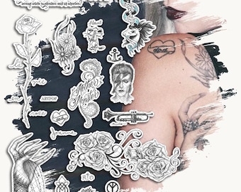 Temporary Tattoos | Realistic | Waterproof Fake Tattoo | Cosplay Accessory | Lady G. | Celebrity | Halloween Costume | Concert | FULL SET