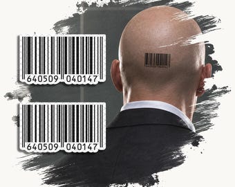 Temporary Tattoos | Realistic | Waterproof Fake Tattoo | Cosplay Accessory | Hitman Agent 47 | Halloween Costume | Con Prop | SET OF 2