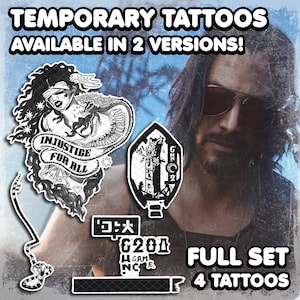 Johnny Silvеrhand | Temporary Tattoos | Realistic | Cosplay | Costume | Fake Tattoo | Halloween | Transfer Tattoo | FULL SET | 4 TATTOOS