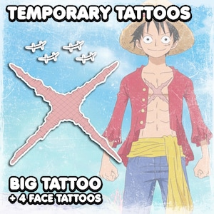 Mоnеkey D. Luffу / Tatuaggi temporanei / Realistici / Cicatrice / Cosplay / Costume / Tatuaggio finto / Halloween / Tatuaggi FULL SIZE + viso