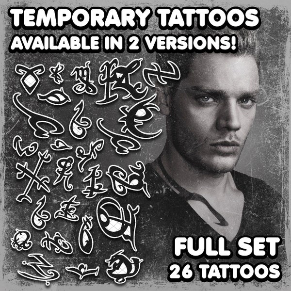 Jace | Temporary Tattoos | Realistic | Jace Cosplay | Costume | Fake Tattoo | Halloween | Rune Tattoos | FULL SET | 26 TATTOOS