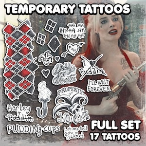 Hаrlеy Quinn TSS | Temporary Tattoos | Realistic | Cosplay | Costume | Tattoos | Fake Tattoo | Halloween | Full Set | 17 Tattoos + GIFTS!!