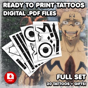 Ѕukunа | Digital Tattoos | Cosplay | Costume | Fake Tattoo | Halloween | Transfer Tattoo | FULL SET | 20 TATTOOS