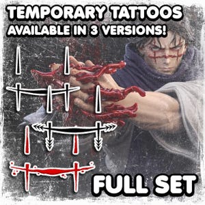 Temporäre Tattoos | Realistisch | Wasserdichtes Fake Tattoo | Cosplay Accessoire | Halloween Kostüm | Pfeil Fluch Gesicht | KOMPLETTES SET Bild 1