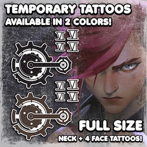 Vi | Temporary Tattoo | Realistic | Neck and Face tattoo set | Vi Cosplay | Costume | Fake Tattoo | Halloween | Transfer Tattoo | Sprocket