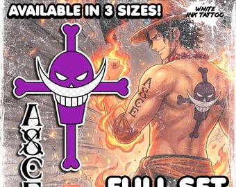Temporary Tattoos | Realistic | Waterproof Fake Tattoo | Cosplay Accessory | Halloween Costume | Ace ASCE | Whitebeard Skull | FULL SET