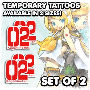 Temporary Tattoos | Realistic | Waterproof Fake Tattoo | Cosplay Accessory | Rin Len 02 | Halloween Costume | Con Prop | SET OF 2