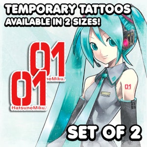 Mіku | Temporary Tattoos | Realistic | 01 Tattoo | Arm Tattoo | Cosplay | Costume | Tattoos | Fake Tattoo | Halloween | SET OF 2
