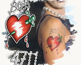 Tijdelijke tatoeages | Realistisch | Waterdichte neptattoo | Cosplayaccessoire | BOSS Heart 4711 | Halloweenkostuum | Frank