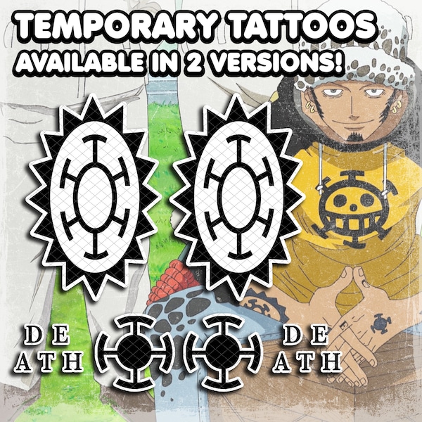 Trafalgar D. Wasserrecht | Temporäre Tattoos | Realistisch | Cosplay | Kostüm | Fake Tattoo | Halloween | FULL SET | 14 TATTOOS