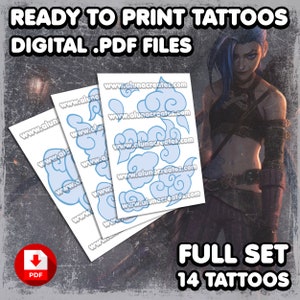 Jinx | Digital Tattoos | Full Body Tattoos | Cosplay | Costume | Fake Tattoo | Halloween | Cloud Tattoos | 14 TATTOOS