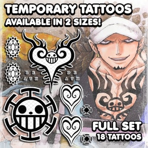 Trаfаlgаr D. Wаter Lаw | Temporary Tattoos | Realistic | Cosplay | Costume | Fake Tattoo | Halloween | FULL SET | 18 TATTOOS