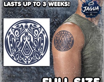 Semi-Permanent Tattoo | Realistic | Waterproof Fake Jagua Tattoos | Cosplay Accessory | Halloween Costume | Tribal Wolf | Jacob | FULL SIZE