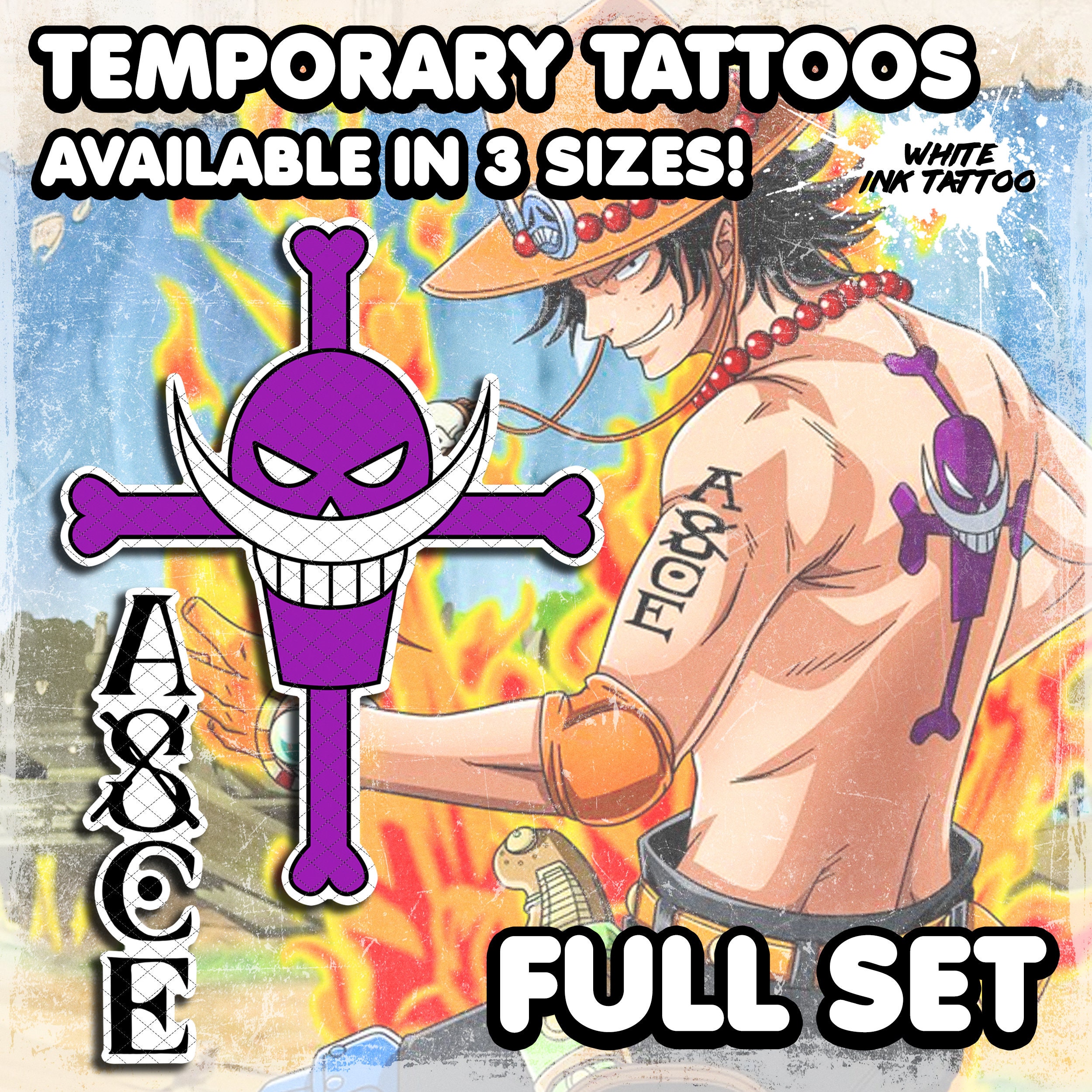 One Piece Cosplay Tattoos Portgas D Ace Cartoon Print Tattooing Sticker  Waterproof Tattoos Halloween Cosplay Costume Accessory