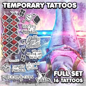 Temporary Tattoos | Realistic | Waterproof Fake Tattoo | Cosplay Accessory | Halloween Costume | HQ | Villain Clown Girl | FULL SET