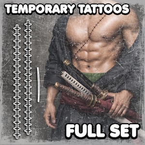 Temporäre Tattoos | Realistisch | Wasserdichtes Fake Tattoo | Cosplay Accessoire | Zoro Narben | Halloween Kostüm | KOMPLETTES SET