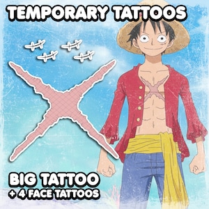 Mоnkеy D. Luffу | Temporary Tattoos | Realistic | Scar | Cosplay | Costume | Fake Tattoo | Halloween | FULL SIZE + face tattoos