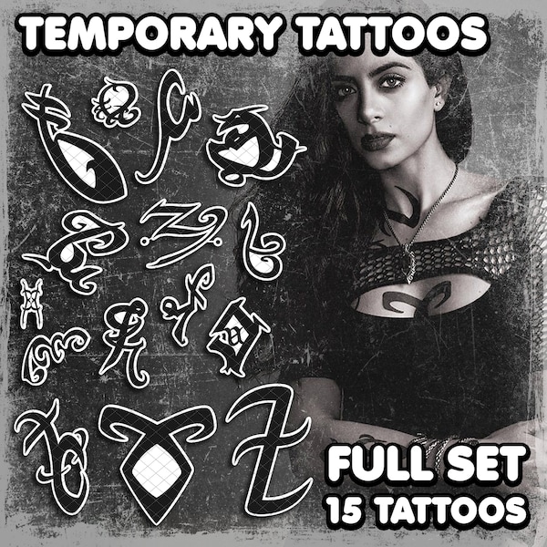 Isabelle | Temporary Tattoos | Realistic | Isabelle Cosplay | Costume | Fake Tattoo | Halloween | Rune Tattoos | FULL SET | 15 TATTOOS