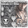 Temporary Tattoos | Realistic | Waterproof Fake Tattoo | Cosplay Accessory | Halloween Costume | Trafalgar | FULL SET | 18 TATTOOS