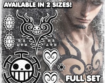 Temporäre Tattoos | Realistisch | Wasserdichtes Fake Tattoo | Cosplay | Halloween Kostüm | Trafalgar | KOMPLETTES SET | 18 TATTOOS