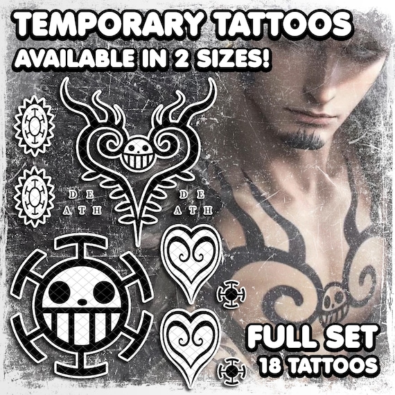Temporary Tattoos | Realistic | Waterproof Fake Tattoo | Cosplay Accessory | Halloween Costume | Trafalgar | FULL SET | 18 TATTOOS