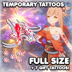 Yоimiya | Temporary Tattoos | Realistic | Arm and Chest Tattoos | Cosplay | Costume | Tattoos | Fake Tattoo | Halloween | FULL SET