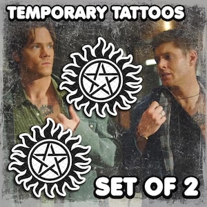 Temporäre Tattoos | Realistisch | Wasserfestes Fake-Tattoo | Cosplay-Accessoire | Anti-Besessenheits-Symbol | Halloween-Kostüm | SET VON 2