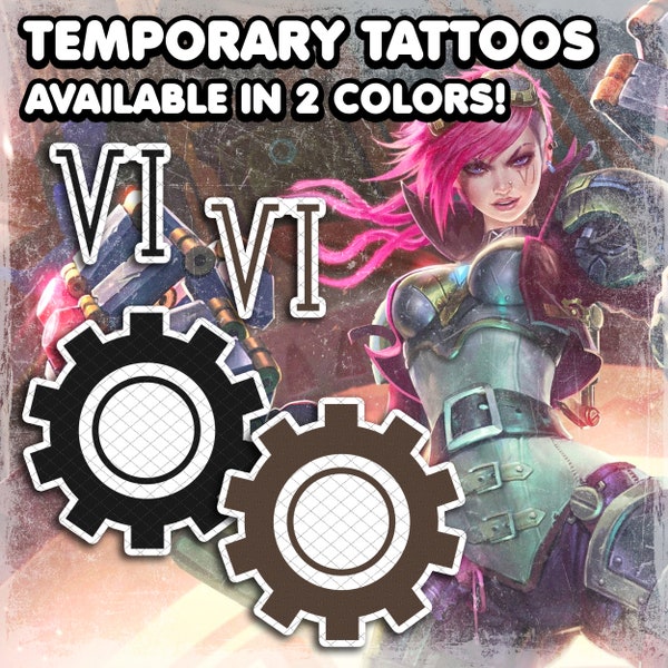 Klassische Vi | Temporäre Tattoos | Realistisch | Hals und Gesicht Tattoo Set | Cosplay | Kostüm | LoL | Fake Tattoos | Halloween | Violett