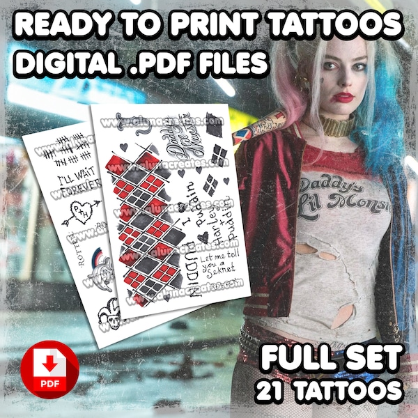 Harry Quinn SS - Classic | Digital Tattoos | Cosplay | Kostüm | Fake Tattoo | Halloween | VOLLER SET | 21 Tattoos