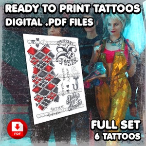 Hаrlеy Quinn BOP - GOLD | Digital Tattoos | Cosplay | Costume | Fake Tattoo | Halloween | Full Set | 6 Tattoos