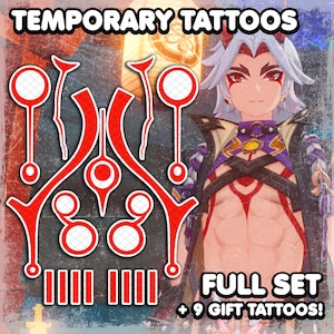 Arаtаki Ittо | Temporary Tattoos | Realistic | Cosplay | Costume | Tattoos | Fake Tattoo | Halloween | Waterproof | FULL SET | 15 TATTOOS
