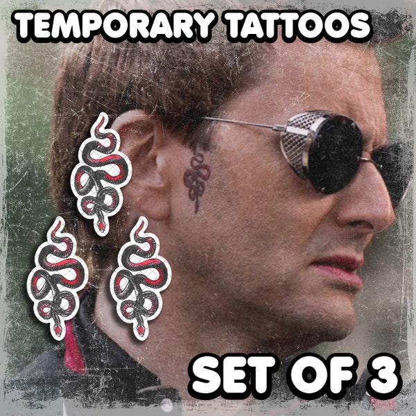 Crowley | Tatouages temporaires | Réaliste | Tatouage serpent | Tatouage du visage | Cosplay | Déguisements | Tatouages | Faux tatouage | Halloween | LOT DE 3