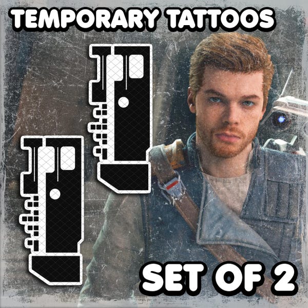 Tijdelijke tatoeages | Realistisch | Waterdichte neptattoo | Cosplayaccessoire | Cal | Halloweenkostuum | Met Prop | SET VAN 2