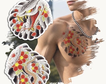 Temporary Tattoos | Realistic | Waterproof Fake Tattoo | Cosplay Accessory | Chest Snake | Halloween Costume | Convention Prop