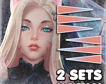 Аhri | Temporary Tattoos | Realistic | Face Tattoos | Cosplay | Costume | Tattoos | Fake Tattoo | Halloween | 2 SETS