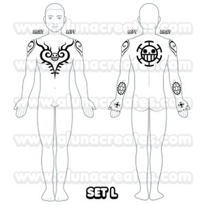 Tatuajes Temporales | Realistas | Tatuaje Falso Resistente al Agua | Cosplay | Disfraz de Halloween | Trafalgar | SET COMPLETO | 18 TATUAJES imagen 7