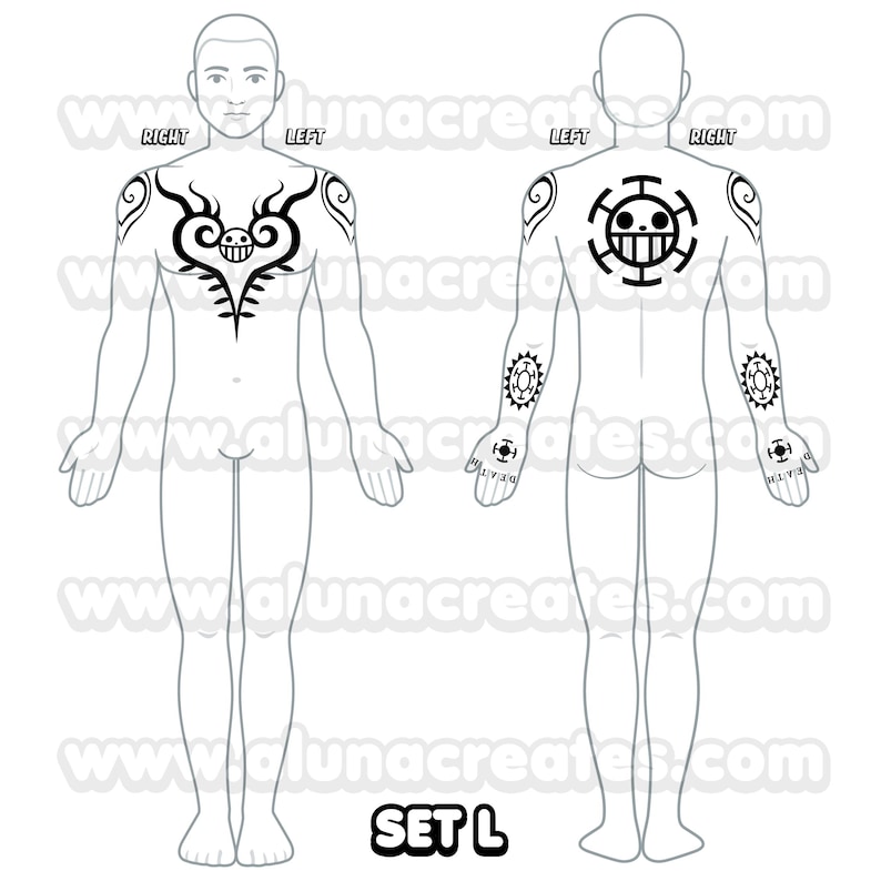 Tatuajes Temporales | Realistas | Tatuaje Falso Resistente al Agua | Cosplay | Disfraz de Halloween | Trafalgar | SET COMPLETO | 18 TATUAJES imagen 7