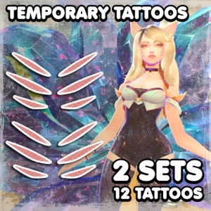 Аhri | Temporary Tattoos | Realistic | Face Tattoos | Cosplay | Costume | Tattoos | Fake Tattoo | Halloween | 2 SETS