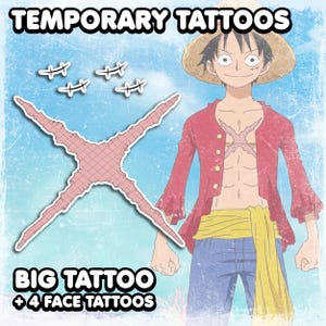 Mоnkеy D. Luffу | Temporary Tattoos | Realistic | Scar | Cosplay | Costume | Fake Tattoo | Halloween | FULL SIZE + face tattoos