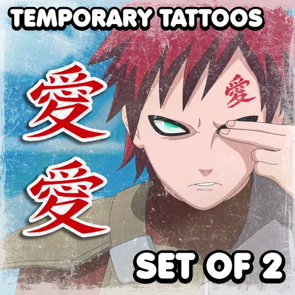 Gaara | Tijdelijke tatoeages | Realistisch | Liefdestatoeage | Voorhoofd tatoeage | Cosplay | Kostuum | Tatoeages | Valse tatoeage | Halloween | SET VAN 2