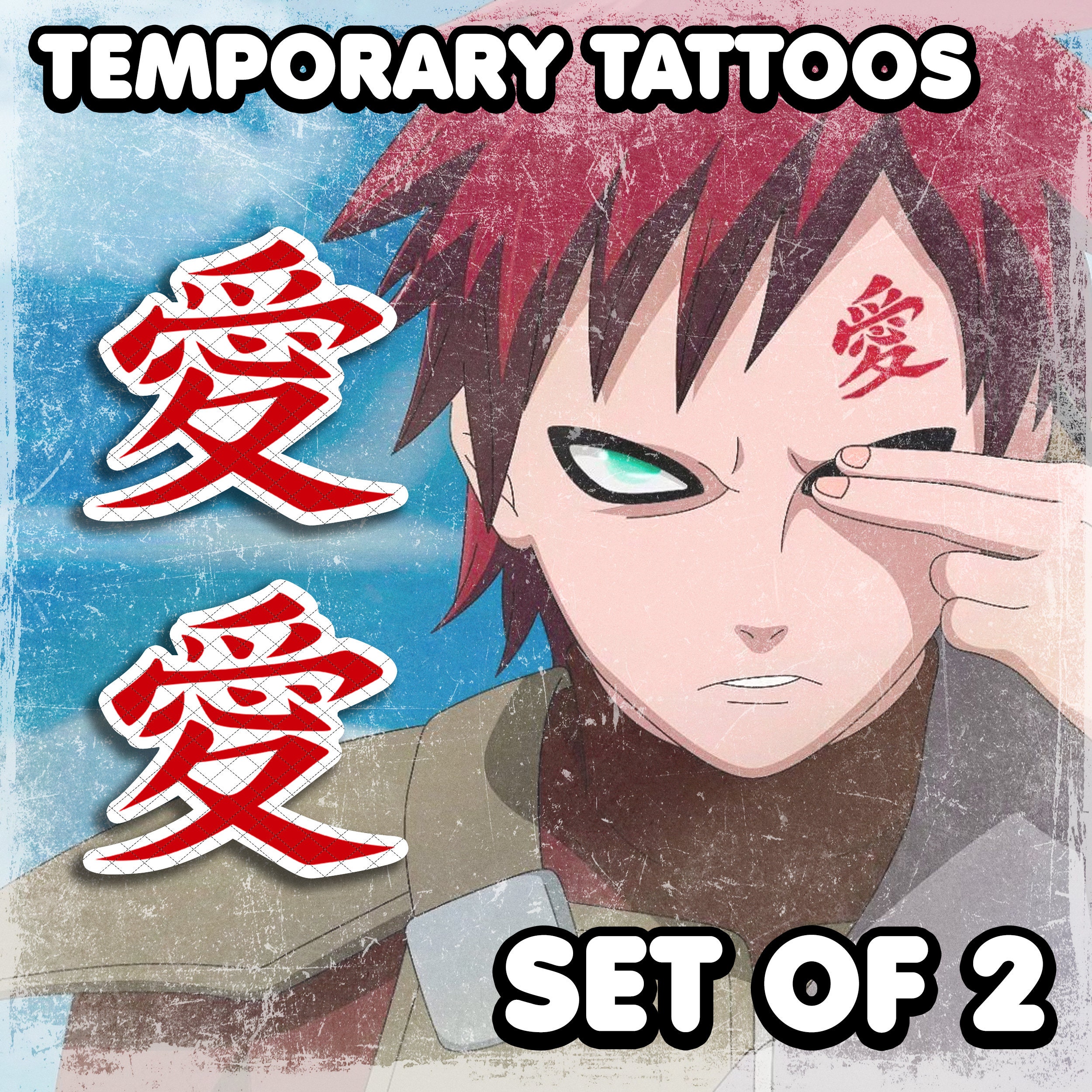  Gaara Tattoo 9pcs Anime Love Temporary Cosplay