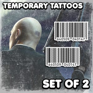 Temporäre Tattoos | Realistisch | Wasserfestes Fake-Tattoo | Cosplay-Accessoire | Hitman Agent 47 | Halloween-Kostüm | SET VON 2