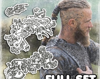 Tatouages Temporaires | Réalistes | Faux Tatouage Imperméable | Cosplay | Série TV | Costume d’Halloween | Vikings Ragnar | SET COMPLET
